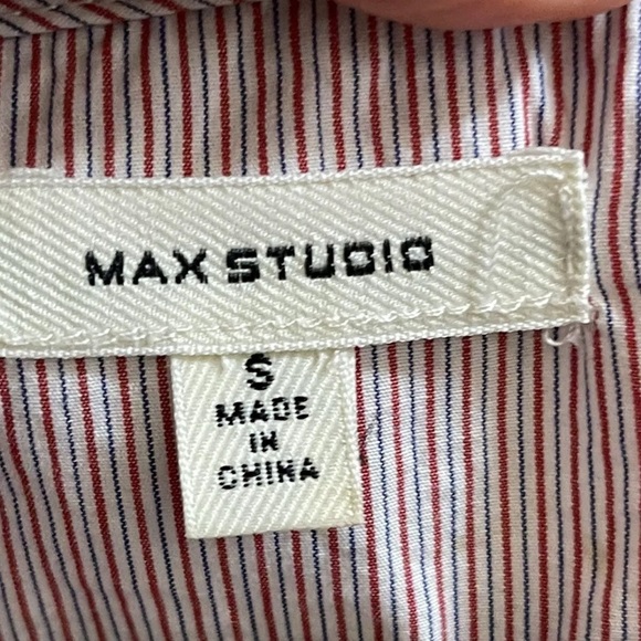 Max studio  ladies top cross over tie striped cotton size S baloon sleeves - Picture 2 of 6